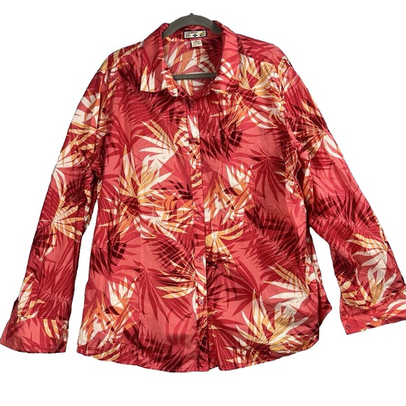 Caribbean Joe Women Shirt Womens 2X Tropical Floral Hawaiian 100% Cotton - Picture 2 of 11